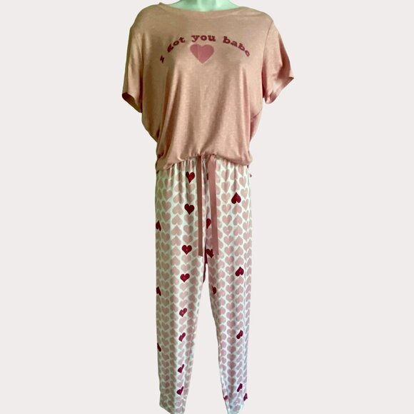 Jaclyn Intimates 2 Piece Pajama Set Pink Hearts Women's Medium NEW - Picture 1 of 10
